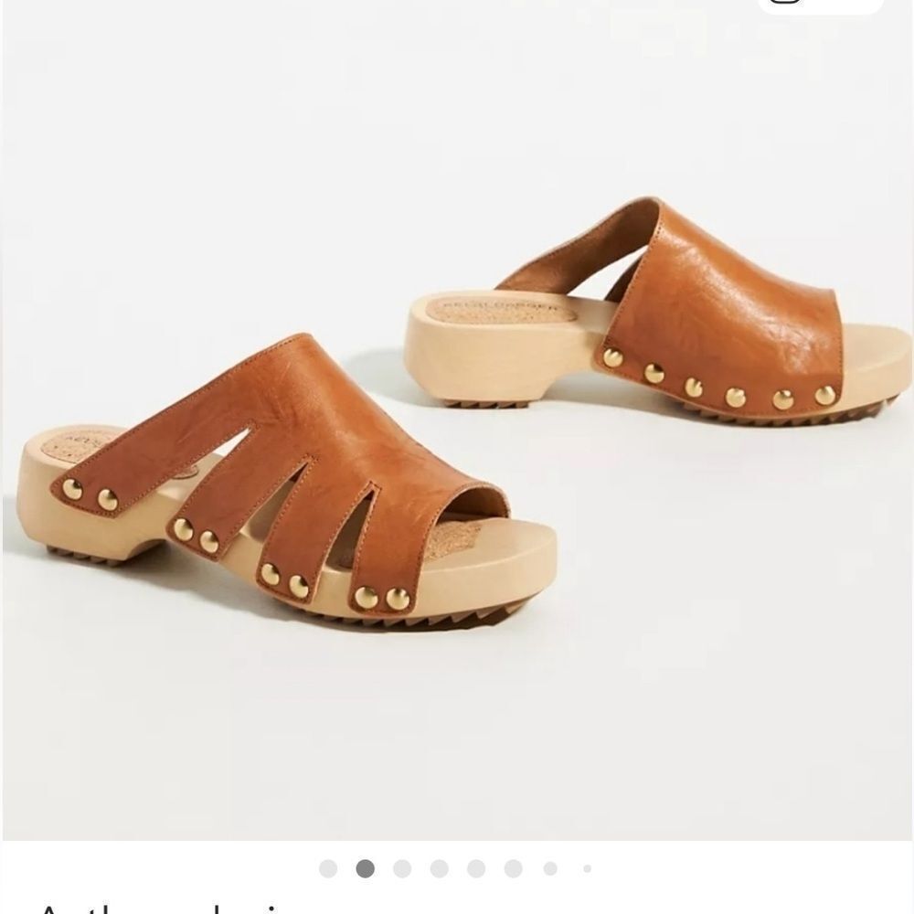 Anthropologie Kelsi Dagger Garden Clog Honey Brown Leather CorkWood US 5.5 New